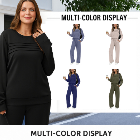 🔥LAST DAY 45% OFF✨Women’s Crew Neck Lounge Set - Soft Cotton Top & Drawstring Pants